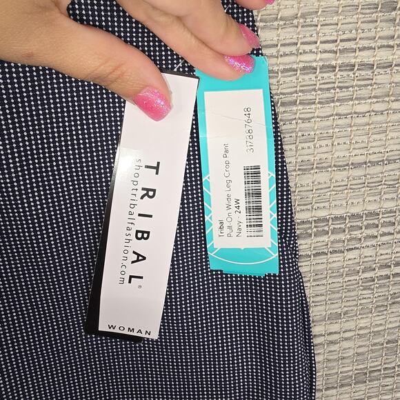 Tribal Wide Leg Crop Pants Womens 24W Ink High Rise Stretch Micro Dot Stitch Fix - Picture 4 of 14